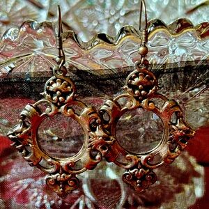 Earrings, large silver baroque design.
